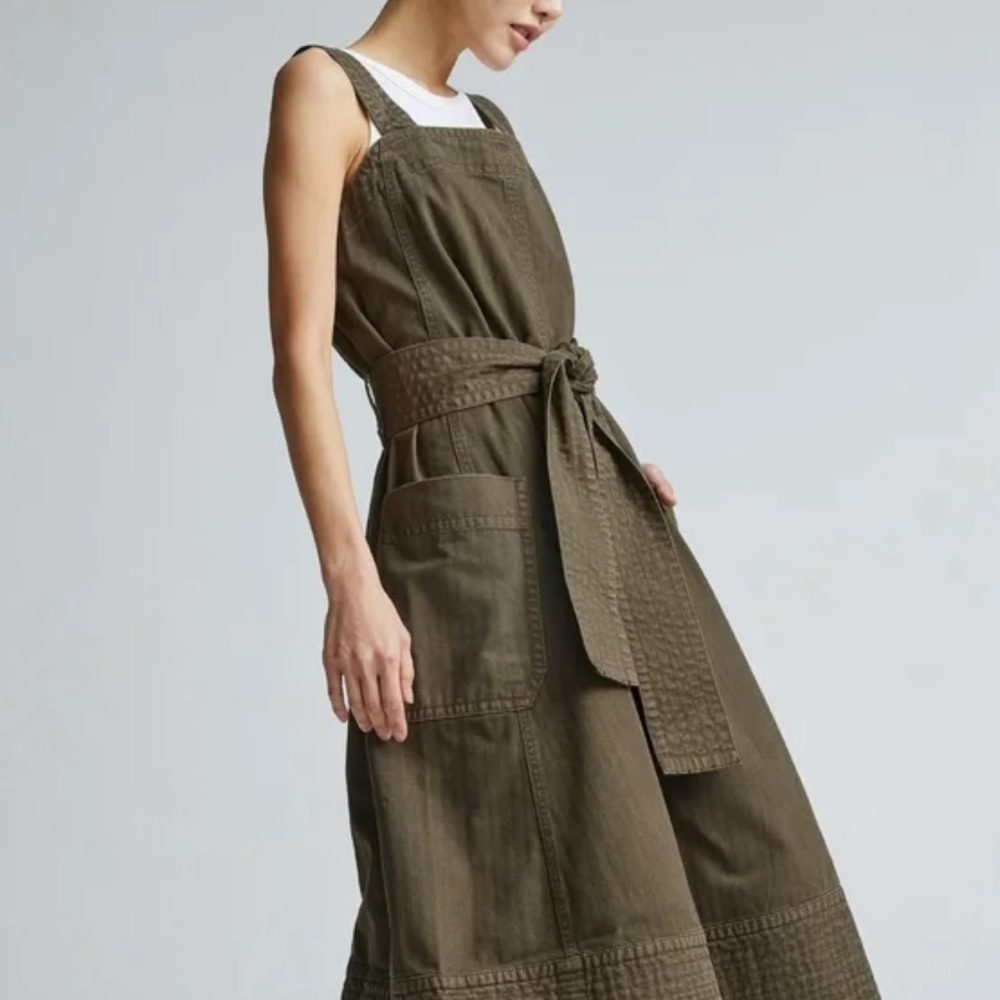 Everlane The Organic Cotton Herringbone Dress - M, Beech Olive Green